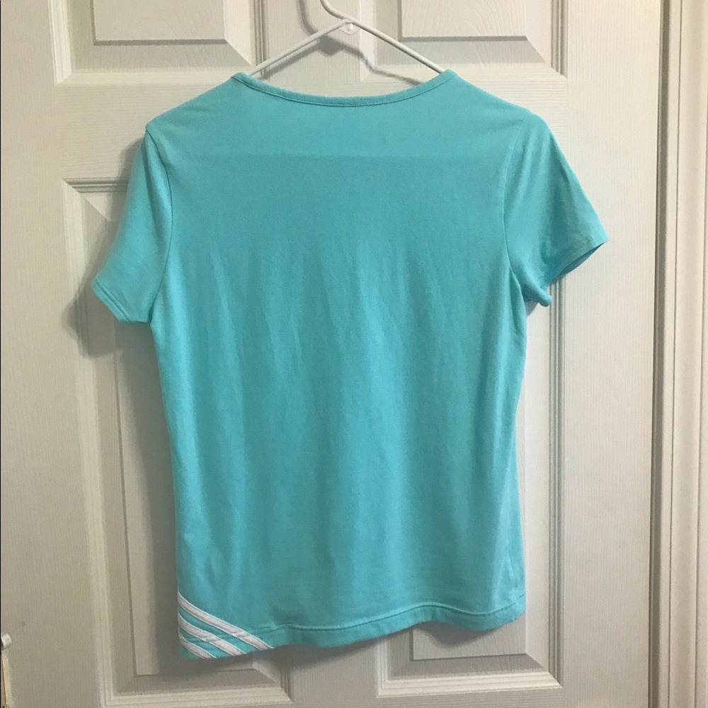 Adidas V-Neck Activewear Top Blue White Size Medium Athletic Performance Tee - Picture 8 of 8